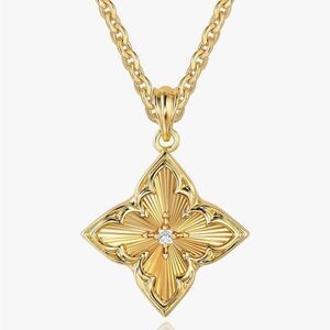 14K Gold Clover Necklace Lucky Pendant Flower Chain Dainty Van Cleef Style Lux